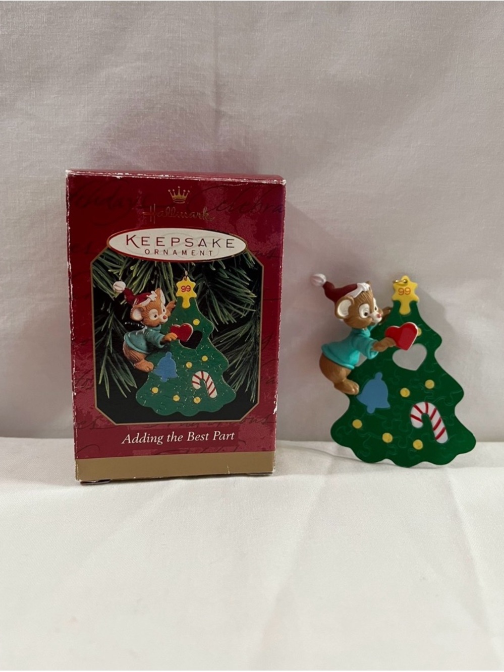 Hallmark Ornament Chipmunk with Green Christmas Tree and Red Heart